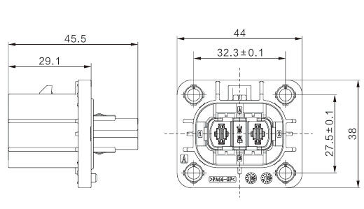Neopower Hochleistungs 2-Stift 1000V 40A elektrischer Anschluss mit HVIL, Poka-Yoke und 360° Abschirmung