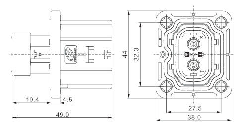 Neopower 2-poliger Hybrid-Automobilstecker 24A 800V mit HVIL und 360°-Abschirmung